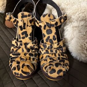 Irregular Choice size 8.5 Funky Platform Sandals Leopard Faux Cow Hide feel